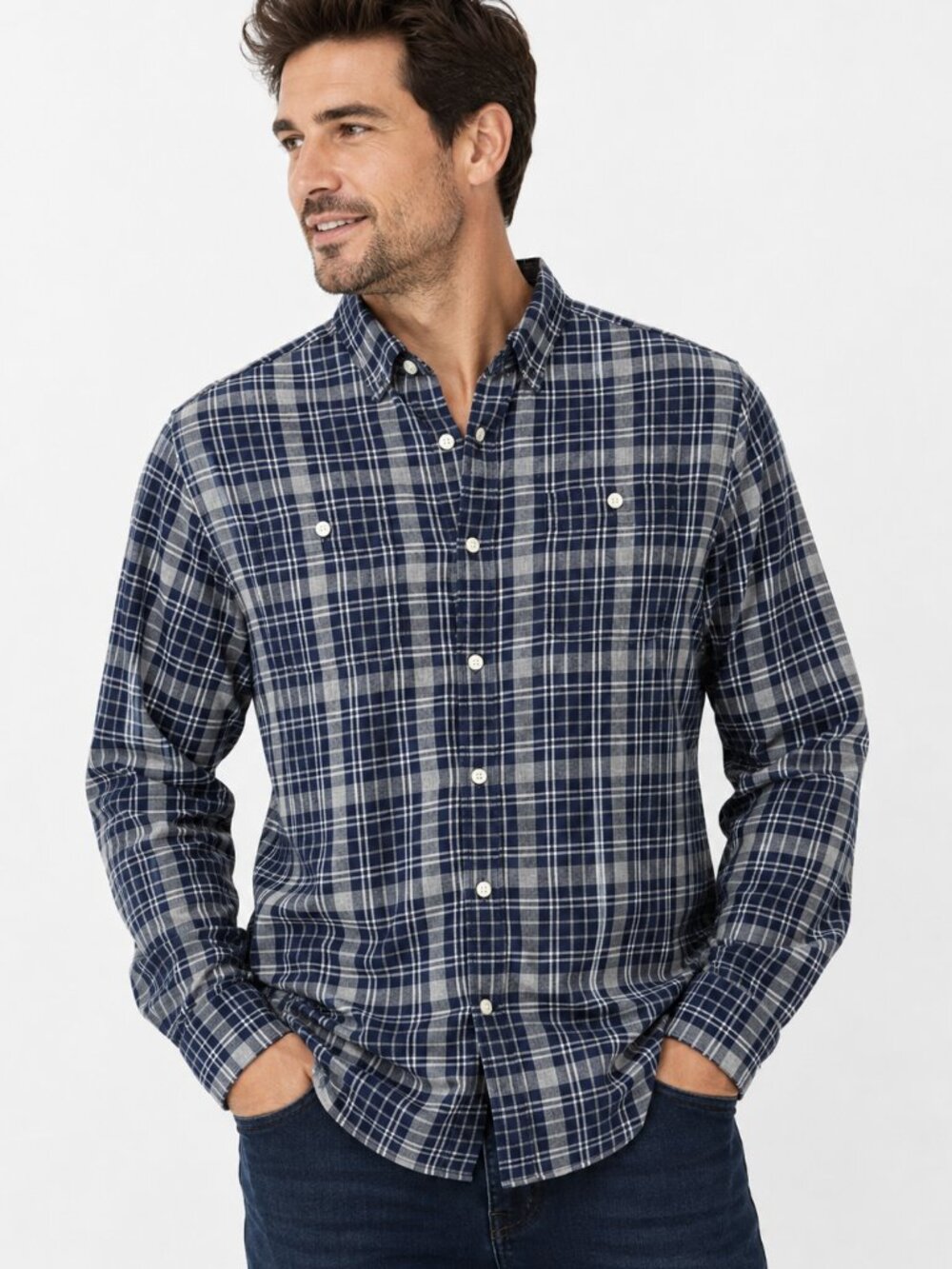 Tommy Hilfiger Men's Blue Plaid Button-Up Long Sleeve Shirt Size M